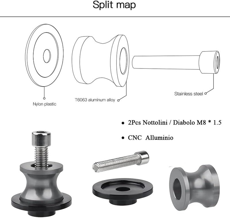 FREAXLL 2pcs M8*1.5 Motorcycle Swing Arm Sliders Spools 8mm for Suzuki GSXR 600 750 1992-2024 GSX-R 1000 2001-2024 GSXS 600 750 1000 GSX-8R GSX-8S 2023 -Gray - Image 4